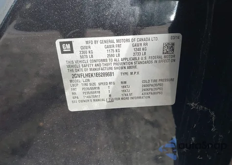 2014 Chevrolet Equinox Ltz из США, поврежденный, VIN 2GNFLHEK1E6289681